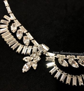 1950's Vintage Silver Tones Baguette Crystal Rhinestone Necklace (SOLD) - The Vintage Concept