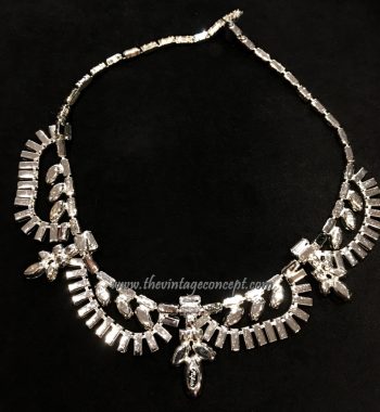 1950's Vintage Silver Tones Baguette Crystal Rhinestone Necklace (SOLD) - The Vintage Concept