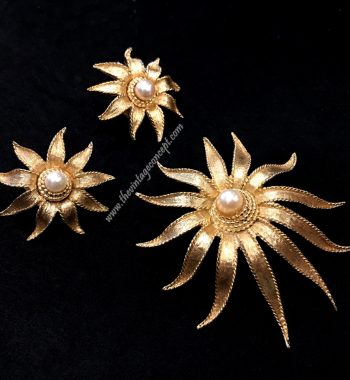 1950's Boucher Faux Pearl & Gold Plated Flower Brooch and Earring Set (SOLD) - The Vintage Concept
