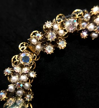 1950's Vintage Florenza Aurora Borealis Crystal & Faux Pearl Bracelet - The Vintage Concept