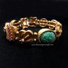 1950’s Goldette Carved Green Glass Stone & Charms Gold Plated Bracelet (SOLD)