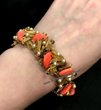 1950’s Boucher Couture Coral Disc and Faux Pearl Gold Plated Bracelet (SOLD) - The Vintage Concept