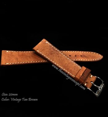 20 x 16mm Side Stitches Vintage Tan Brown Leather Strap - The Vintage Concept