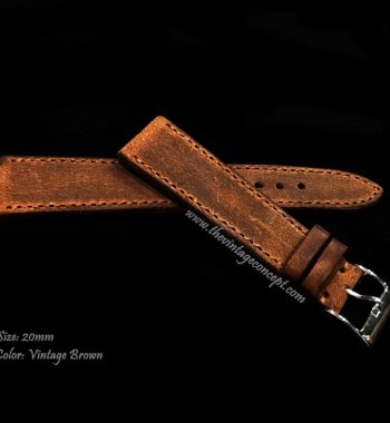 20 x 16mm Side Stitches Brown Leather Strap - The Vintage Concept