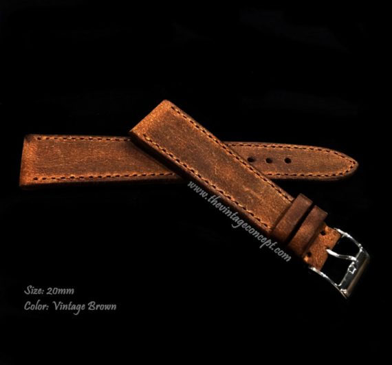20 x 16mm Side Stitches Vintage Brown Leather Strap - The Vintage Concept