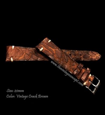 20 x 16mm Vintage Crack Dark Brown Leather Strap - The Vintage Concept