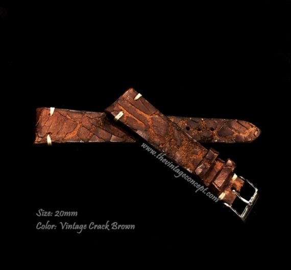 20 x 16mm Vintage Crack Brown Leather Strap - The Vintage Concept