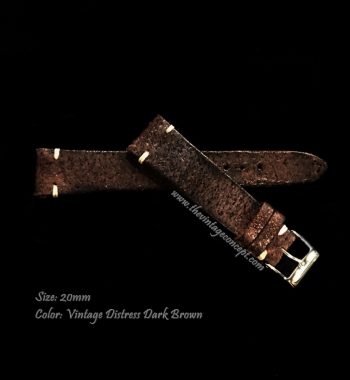 20 x 16mm Vintage Crack Dark Brown Leather Strap - The Vintage Concept