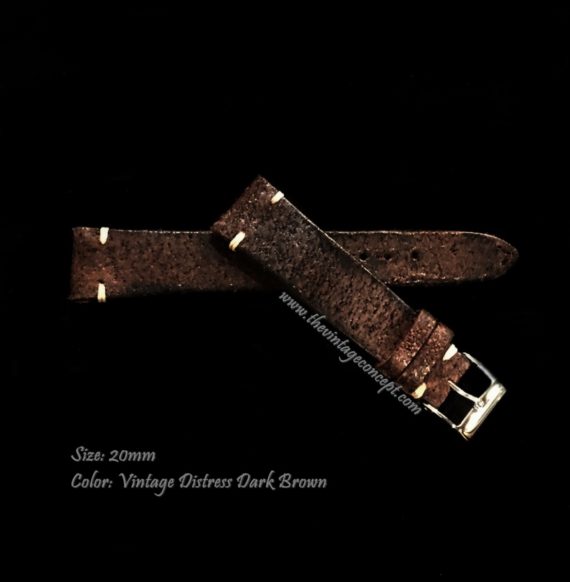 20 x 16mm Vintage Distress Dark Brown Leather Strap - The Vintage Concept