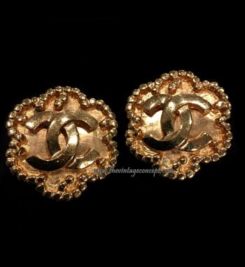 Chanel Gold Tone Flower Shape with Logo Clip Earring (SOLD) - The Vintage Concept