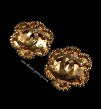 Chanel Gold Tone Flower Shape with Logo Clip Earring (SOLD) - The Vintage Concept
