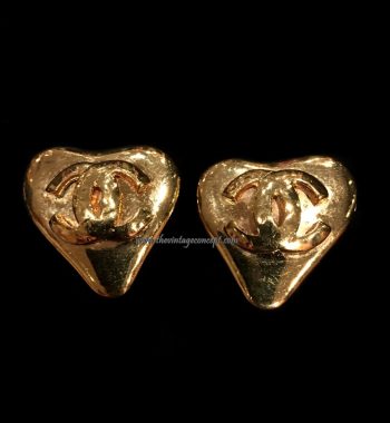 Chanel Gold Tone Heart Shape Logo Clip Earring 93P (SOLD) - The Vintage Concept