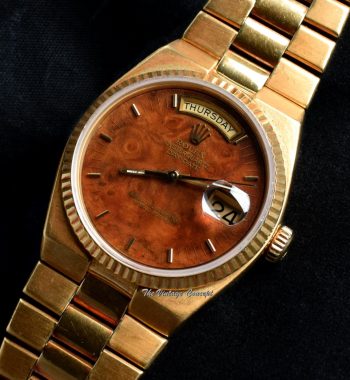 Rolex Day-Date 18K Yellow Gold Quartz Wood Pattern Dial 19018 (SOLD) - The Vintage Concept