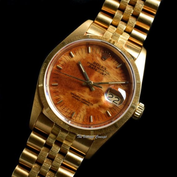 Rolex Datejust 18K Yellow Gold Wood Pattern Dial 16078 (SOLD) - The Vintage Concept
