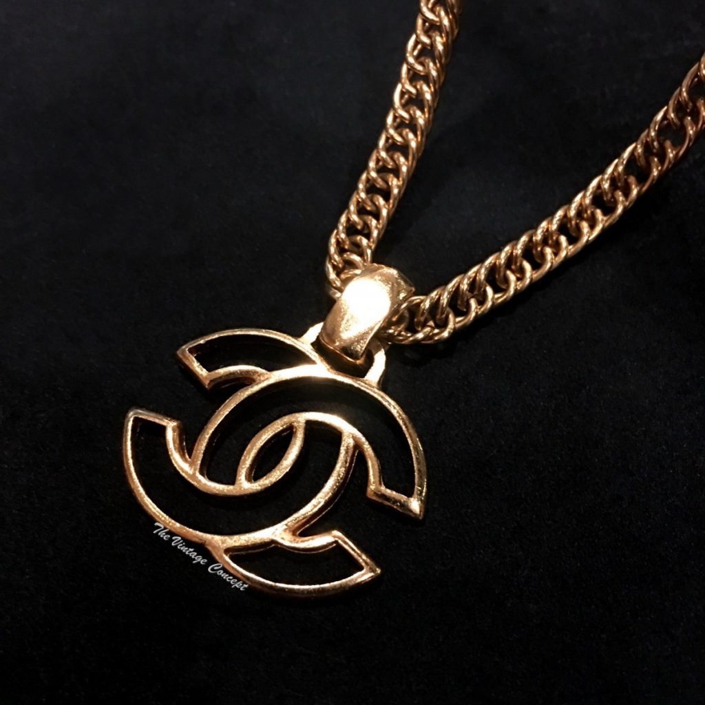 Chanel Gold Tone Hollow Logo Necklace 98A (SOLD) - The Vintage Concept