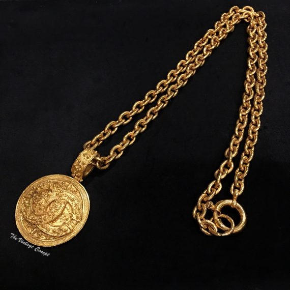 Chanel Gold Tone Large Round Logo Long Necklace 94A (SOLD) - The Vintage Concept