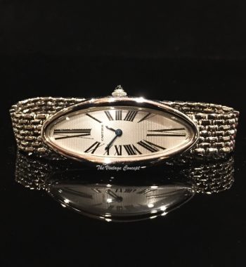 Cartier 18K White Gold Baignoire Allongée “Maxi Oval” 2514 w/ Original 18K WG Bracelet (SOLD) - The Vintage Concept