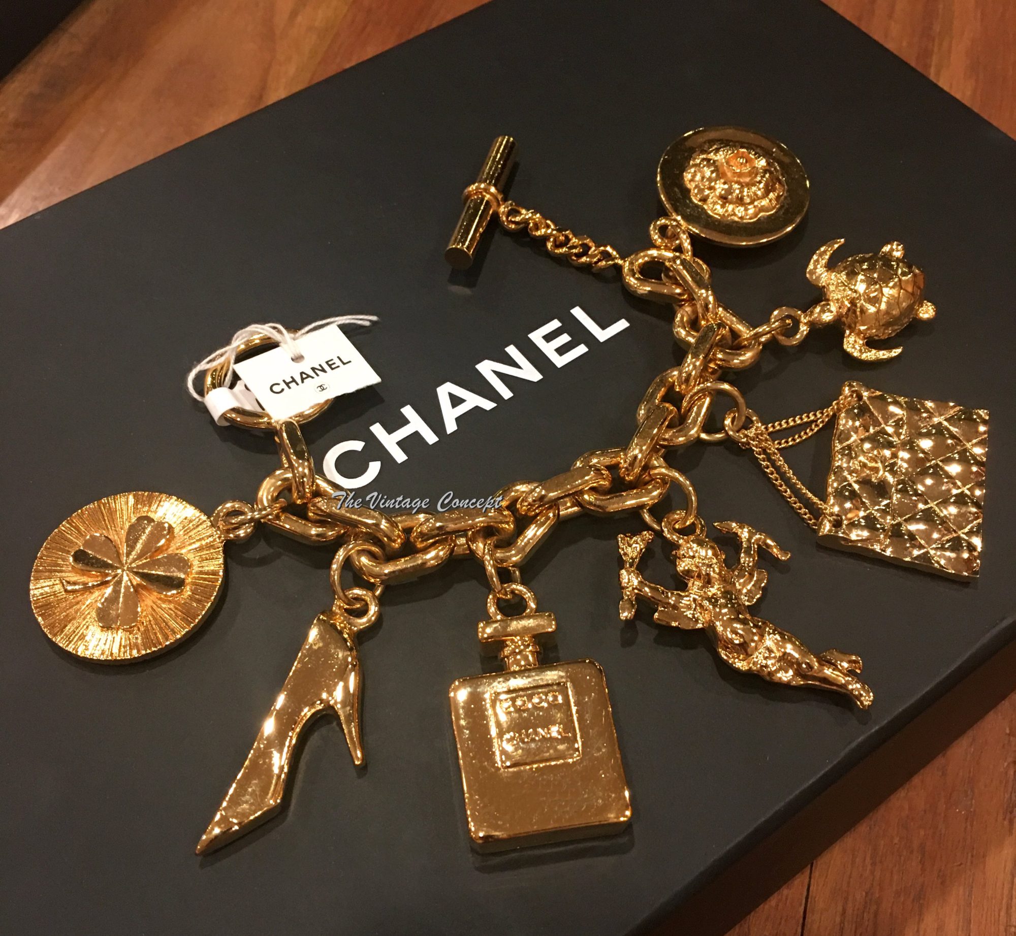 Chanel Gold Tone Heavy Charm Bracelet from 1980's (SOLD) - The Vintage ...