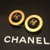 Chanel Gold Tone Round Shape Black w/ Logo Clip Earrings 94P (SOLD)