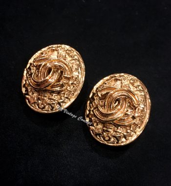 Chanel Gold Tone Oval Scramble Word Logo Clip Earrings 95A (SOLD) - The Vintage Concept