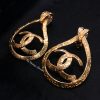 Chanel Gold Tone Teardrop Big Logo w/ Engraving Clip Earrings 96P (SOLD)