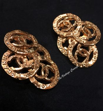 Chanel Gold Tone Large 4 Logos Mix Clip Earrings from 1990's (SOLD) - The Vintage Concept