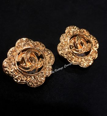 Chanel Gold Tone Diamond Shape Scramble Word Logo Clip Earrings 95A (SOLD) - The Vintage Concept