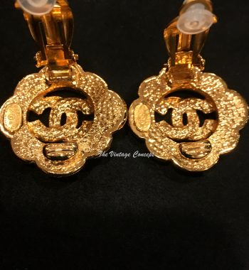 Chanel Gold Tone Diamond Shape Scramble Word Logo Clip Earrings 95A (SOLD) - The Vintage Concept