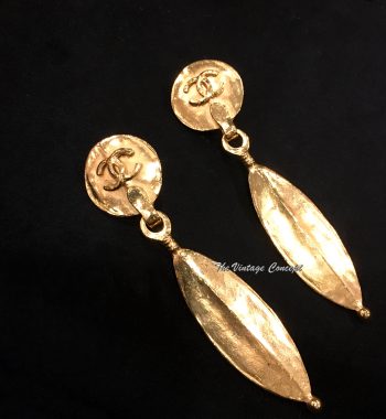 Chanel Gold Tone Logo Dangle Clip Earrings 98P (SOLD) - The Vintage Concept