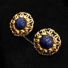 Chanel Gold Tone Blue Stone Logo Clip Earrings 95A  (SOLD)
