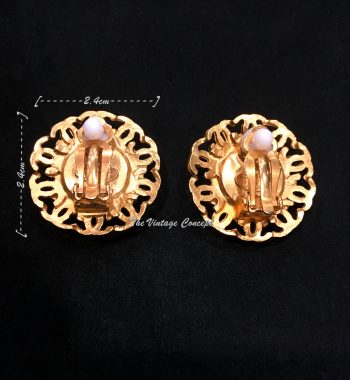 Chanel Gold Tone Blue Stone Logo Clip Earrings 95A (SOLD) - The Vintage Concept