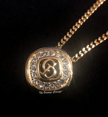 Dior Gold Tone "CD" Diamond Shape w/ Rhinestones necklace - The Vintage Concept
