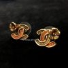 Chanel Gold Tone Flower Stud Logo Piece Earrings 03P  (SOLD)