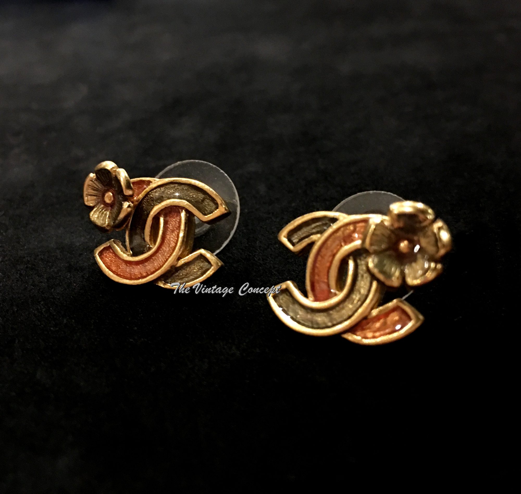 Chanel Gold Tone Flower Stud Logo Piece Earrings 03P (SOLD) - The Vintage Concept