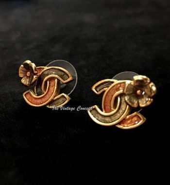 Chanel Gold Tone Flower Stud Logo Piece Earrings 03P (SOLD) - The Vintage Concept