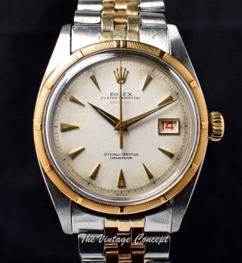 Rolex Bubbleback Red “Datejust” Two-Tones Creamy White Dial 6305 (SOLD) - The Vintage Concept