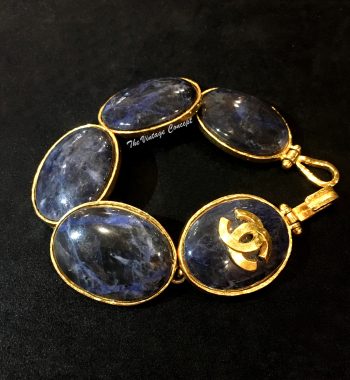 Chanel Gold Tone Lapis Stone CC Logo Bracelet 95A (SOLD) - The Vintage Concept