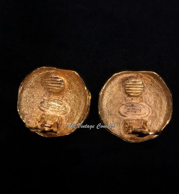 Chanel Gold Tone Round Shape Lion Clip Earrings from 80's (SOLD) - The Vintage Concept