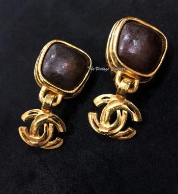 Chanel Gold Tone Brown Stone Clip Earrings 97A ( SOLD ) - The Vintage Concept
