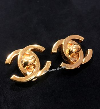 Chanel Gold Tone Big Size Turn Lock Clip Earring 97P (SOLD) - The Vintage Concept