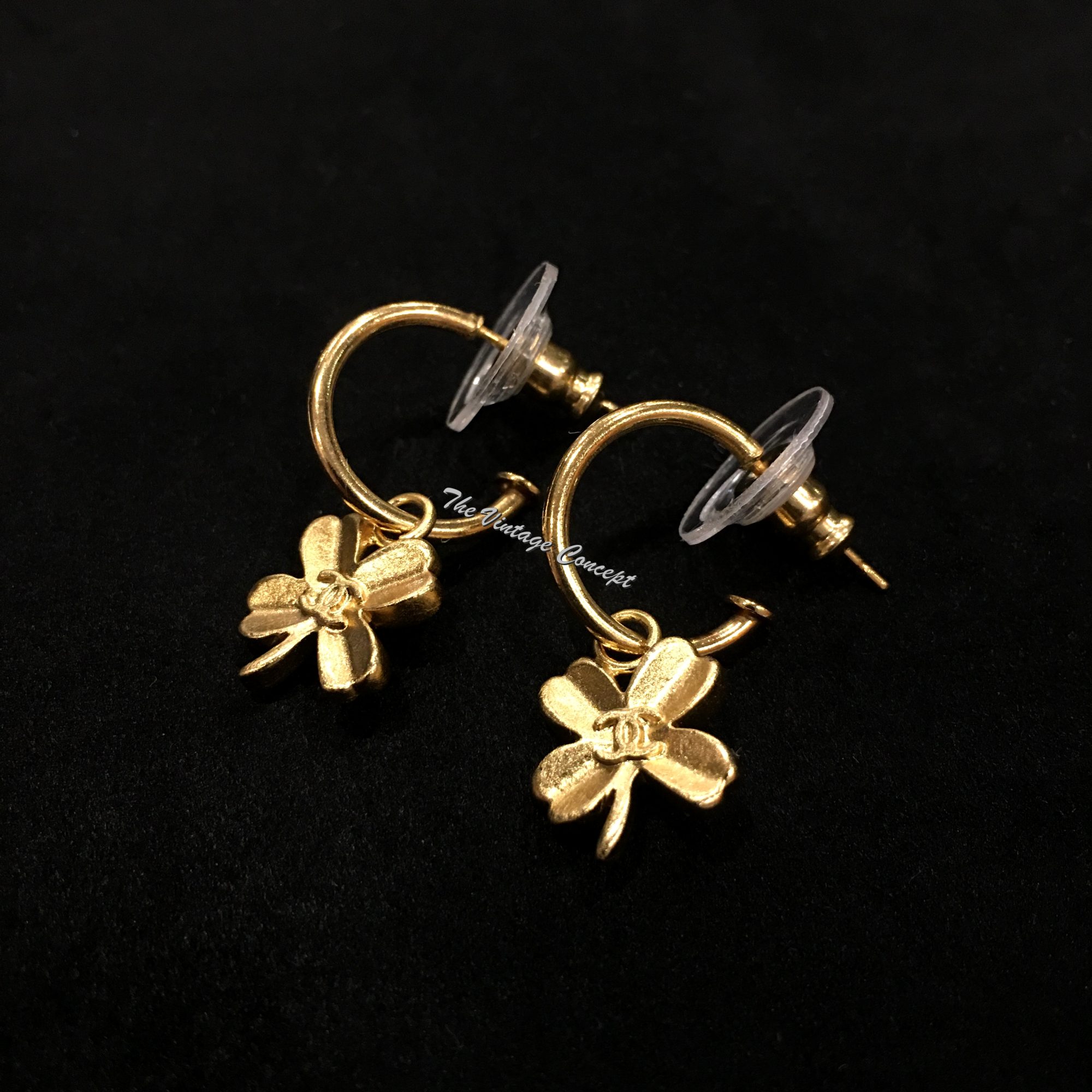 Chanel Gold Tone Clover Dangle Piece Earrings 03P (SOLD) - The Vintage Concept