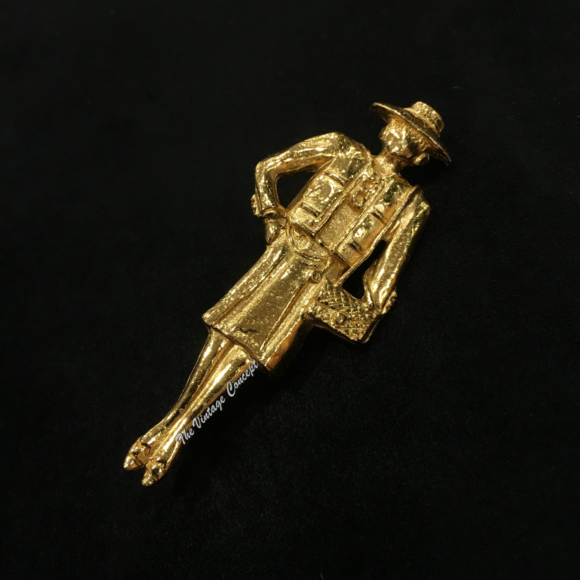 Chanel Gold Tone Coco Chanel Gabrielle Mademoiselle Brooch Pin from 80's (SOLD) - The Vintage Concept