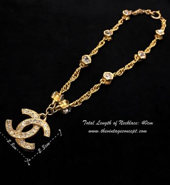 Chanel Gold Tone Short Rhinestone CC Pendant Logo Necklace from 80's (SOLD) - The Vintage Concept