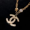 Chanel Gold Tone Short Rhinestone CC Pendant Logo Necklace from 80’s (SOLD)