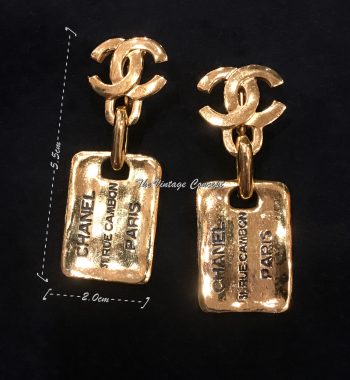 Chanel Gold Tone Dangle Rectangular 31 Rue Cambon Paris Clip Earrings from 80's (SOLD) - The Vintage Concept