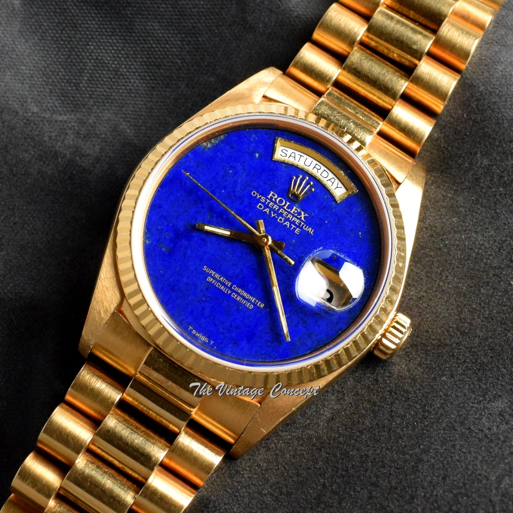 Rolex Day-Date 18K YG Lapis Stone Dial 18038 (SOLD) - The Vintage Concept