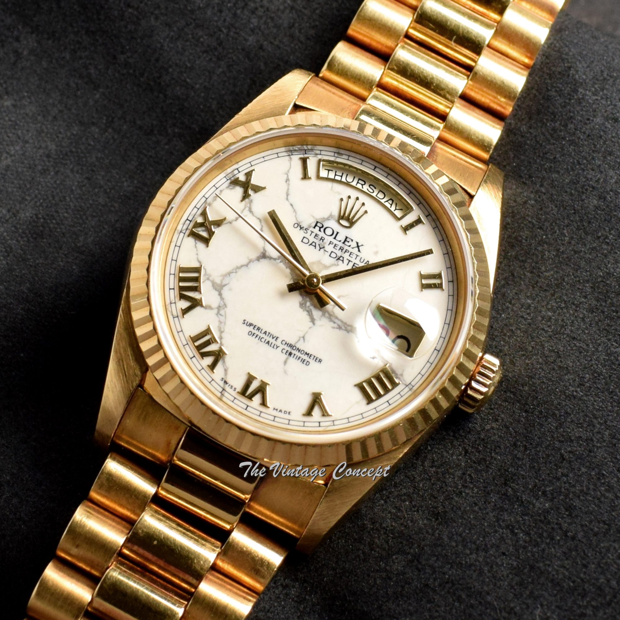 Rolex Day-Date 18K YG Marble Dial 18238 (SOLD) - The Vintage Concept