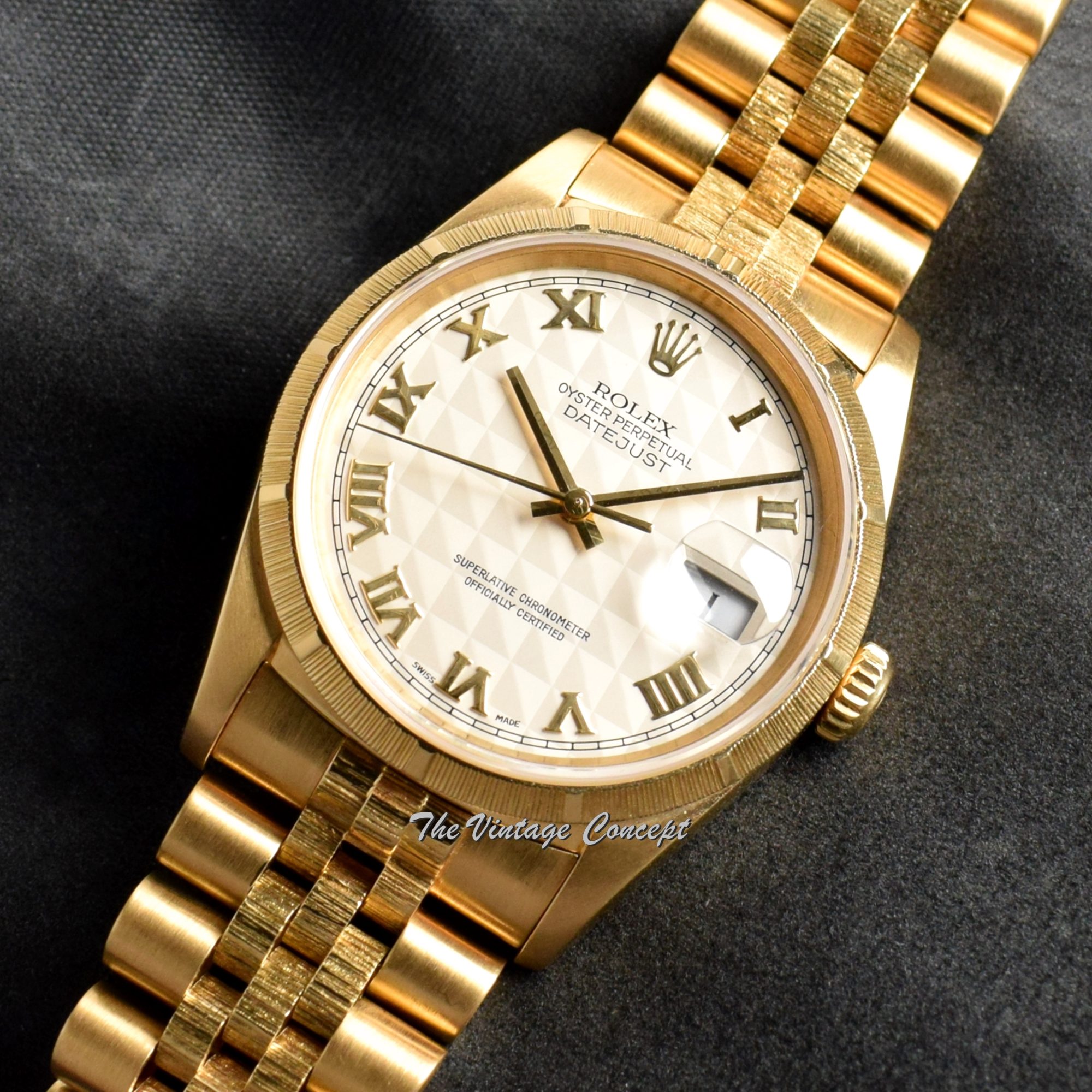 Rolex Datejust 18K YG Pyramid Dial Roman Indexes 16248 (SOLD) - The Vintage Concept