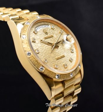 Rolex Day-Date 18K YG Bark Jubilee Anniversary Dial 18108 w/ Original Paper (SOLD) - The Vintage Concept