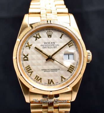 Rolex Datejust 18K YG Pyramid Dial Roman Indexes 16248 (SOLD) - The Vintage Concept